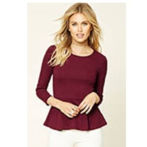 Forever 21 Burgundy Knit Peplum Top